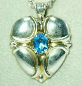 GORHAM Sterling Silver Heart, Cross Pendant, Blue Stone, 18" Chain, 18g - Picture 1 of 9
