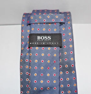 BOSS HUGO BOSS GREY POLKA DOT MEN'S 100% SILK TIE MADE IN ITALY - Picture 1 of 3