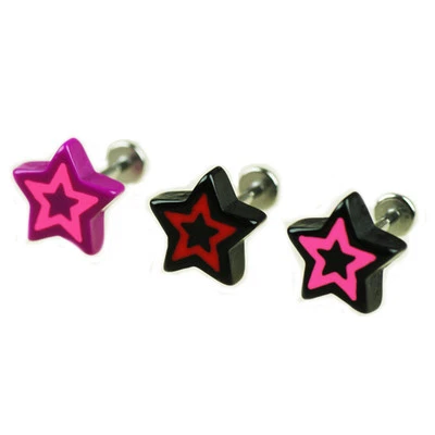 1,2mm Stern Ohrstecker Helix Ohr Piercing Schmuck mit Labret Acryl 2-farbig  - Bild 1 von 2