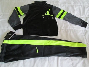 NEW 2Pc NIKE Air Jordan Boys OUTFIT Jacket + Pants Size 5 Black/Neon FREE SHIP! - Picture 1 of 9