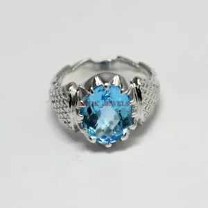 Natural Azul Piedra Topacio Con 925 Anillo Plata de Ley para Hombres #3084 - Imagen 1 de 5