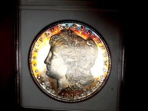 MORGAN SILVER DOLLAR 1880 S OLD ANACS MS 64 PL MONSTER RAINBOW MINT ERROR WOW ! - Picture 1 of 7