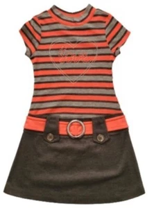 Pink & Violet Girls Short Sleeve Orange/Gray Striped Love Bling Marsha Dress XS - Picture 1 of 9