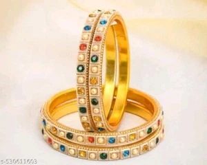 Latest Multi Golden Bangle Designer Chudiya For Her Wedding Jewelry Party - Picture 1 of 4