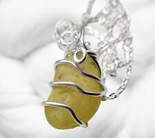  wire wrapped Lime Green sea glass pendant necklace 