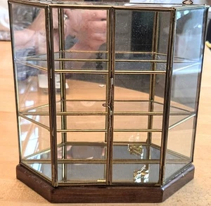 Vintage Glass & Brass Curio Display Case Cabinet Shelf Mirror Stand Wall Hang - Picture 1 of 10