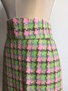 1950s 1960s Pencil Skirt Tweed Green Pink Coco Paris Style 10 12 30" High Waist - Picture 1 of 15