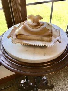 Imperial glass Carmel cream slag design pedestal butter dish with lid "RARE" - Picture 1 of 4