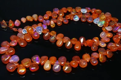 Natural Red Welo Opal Teardrop Pear Smooth 4–10mm Gemstones 8 Inch Beads - Image 1 of 4