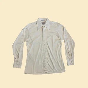 Vintage 70s cream shirt, Hawk men's cream/white long sleeve lightweight top - Picture 1 of 9
