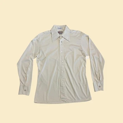 Vintage 70s cream shirt, Hawk men's cream/white long sleeve lightweight top - Image 1 of 4
