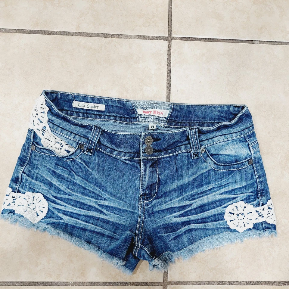 Pantalones Cortos Hot Kiss Cici Denim Encaje Corte Enveje Envejecido Azul Talla 9 31" Cintura Foto 1 de 4
