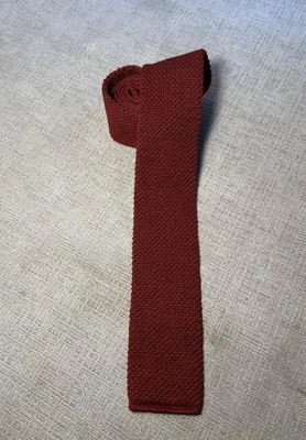 Vintage Knit Tie Mens Wool Brown Square End 100% Virgin Wool Made in USA 70s 80s - Image 1 of 4
