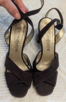 Zapatos para mujer Yves Saint Laurent Italia talla 7 Italia sexy correa 4 pulgadas tacón marrón Foto 1 de 4