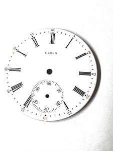 ELGIN 12 GRÖßE TASCHENUHR PORZELLAN ZIFFERBLATT MIT RÖMISCHEN ZAHLEN + ROTEN MARKIERUNGEN ---- A-172 - Bild 1 von 4