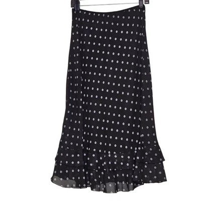 Falda midi Jonathan Martin negra a lunares con volantes para mujer talla M retro pinup Y2k Foto 1 de 4