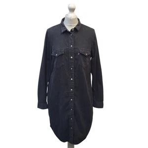 Levi's Jeanshemd Kleid Schwarz Perlen Druckknopf Langarm UK Damen Größe L L837 - Bild 1 von 6