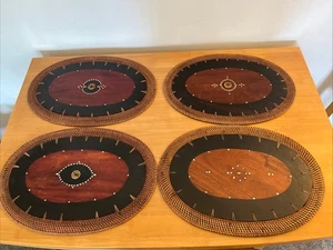 A set of 4 Handmade Wooden Placemats with Woven Wicker Edge - 40 cms wide - Picture 1 of 11