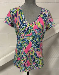 Lilly Pulitzer Michele Top Shirt V-Neck Palm Reader Damen Gr. Medium M - Bild 1 von 9