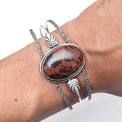 Pulseras brazalete de joyería hechas a mano de piedras preciosas de obsidiana de caoba 7"" ajustables Foto 1 de 4