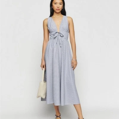 NWT Reformation Alvin Dress Midi Blue Stripe Size 10 - Image 1 of 4