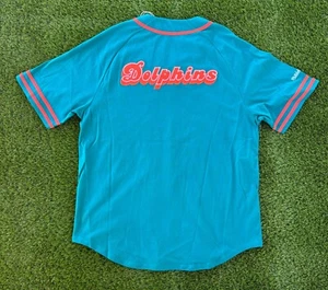 NWT Miami Dolphins Authentic NFL Football Retro Embroidered Baseball Jersey - Picture 1 of 9
