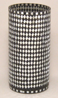 Vase Mosaic Cylinder Glass Black & Mirror Diamond Shaped Chips, 5"Dia 10"High - Image 1 of 2