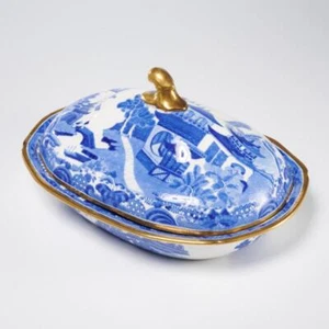 Spode Chinese Canton Blue White Transferware Covered Oval Vegetable Dish B - Picture 1 of 9