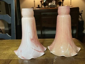 6.25 x4.5 x1.3/8 Pair of Pink Over White Cased Glass Lily Lamp Shades - Picture 1 of 9