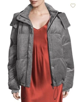 NWT, KENDALL + KYLIE GRAY VELOUR PUFFER JACKET SIZE Small~ $335 - Image 1 of 4
