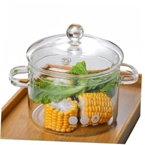 Glass Simmer Pot with Lid, Clear Glass Saucepan, Heat-Resistant Borosilicate - Picture 1 of 8