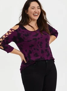 Torrid Purple Tie Dye Lattice Shirt Top NWT New 1X - Picture 1 of 10