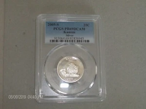 2005 SILVER KANSAS PCGS PF69 DEEP CAMEO STATE QUARTER NO FLAG(BLUE LABEL) - Picture 1 of 2