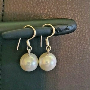 Pendientes colgantes de bolas de plata de ley 925 con perlas de agua dulce de 10 mm hechos a mano - Imagen 1 de 3