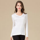 Lady Mulberry Silk Thermal Shirts V Neck Top Knit Silk Long Sleeve Blouse Tee