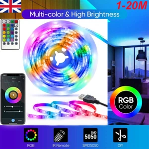 1-20m LED Strip Lights RGB 5050 Colour Changing Tape Cabinet Kitchen TV Lighting - Picture 1 of 26
