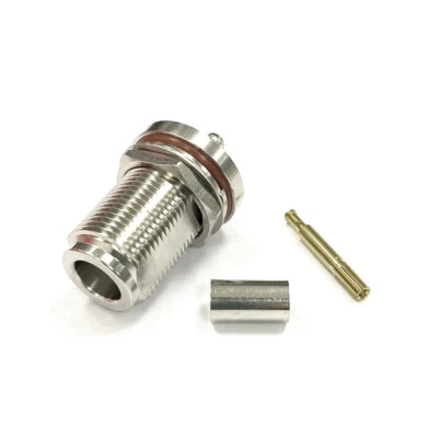 N type female bulkhead RF connector with nut crimp for RG58 LMR195 cable NEW - Image 1 of 4