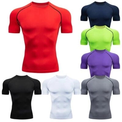 Men Compression Base Layer T-shirt Workout Sport Running Short Sleeve Top Shirts - Image 1 of 4