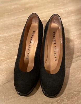 Mujer Gris Negro Grueso Plataforma Tacones Punta Redonda Talla 8 Italia Walter Steiger Foto 1 de 4