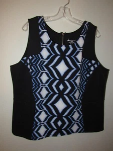 Lane Bryant Womens 18/20 Tank Top Black Geometric Haze Zip Back  Scuba Ponte 2X - Picture 1 of 10