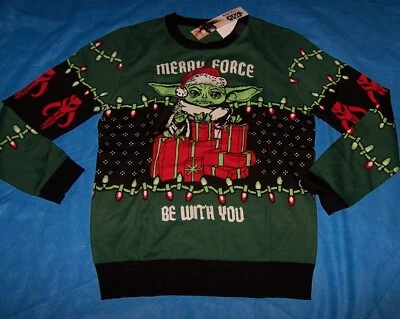 Suéter de Natal masculino tamanho XL Star Wars The Mandalorian Merry Force Be With You - Imagem 1 de 4