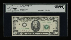 DBR 1988-A $20 FRN New York Fr. 2076-B Legacy 58 PPQ Serial B45161689G - Picture 1 of 2