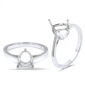 Minimalist Pear Shape 9x7mm Solitaire Ring Semi Mount In 14k White Gold (54104) - Picture 1 of 3