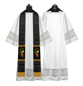 Liturgical Pastor Stole – Embroidered PAX & Grapes Motif Church Vestment - Picture 1 of 7