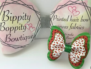 WASSERMELONE TRAUM SCHMETTERLING BEDRUCKT CANVAS STOFF SCHLEIFE TEMP FÜR HAARSCHLEIFEN - Bild 1 von 4