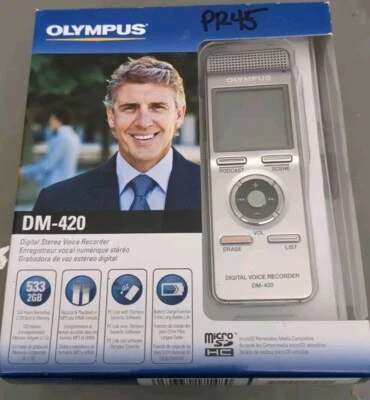Olympus DM-420 Silver Handheld 2GB Memory Digital Stereo Voice Recorder - Image 1 of 2