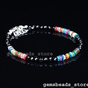 Genuine Multi Ethiopian Fire Opal+Black Spinel 3mm Sterling Silver Bracelet 7" - Picture 1 of 8