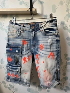 Kids Elite Premium Denim BREAK TIME PREMIUM DENIM SHORTS ORANGE Size 8 / 10 - Picture 1 of 13