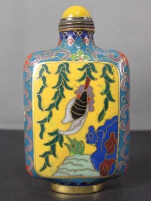 Botella de tabaco cloisonne china con patrón de dos cigarras Foto 1 de 4