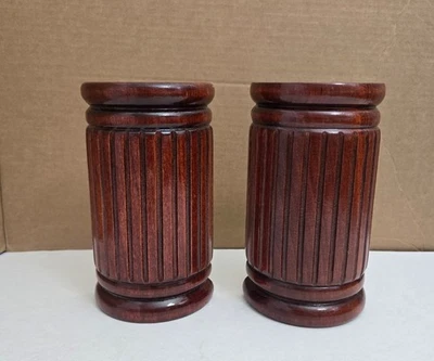 Vtg Polished Turned Half Rounded Decorative Accent Wood Pieces Varnish 7" Pair - Image 1 of 4